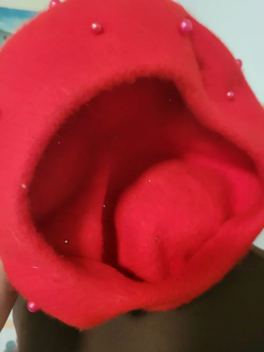 Vintage Red Angora with Pearls Beret